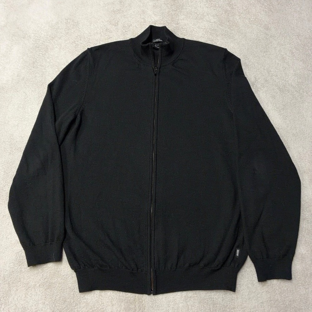Hugo Boss Extrafine Merino Wool Cardigan Sweater Black Slim Fit Mens L